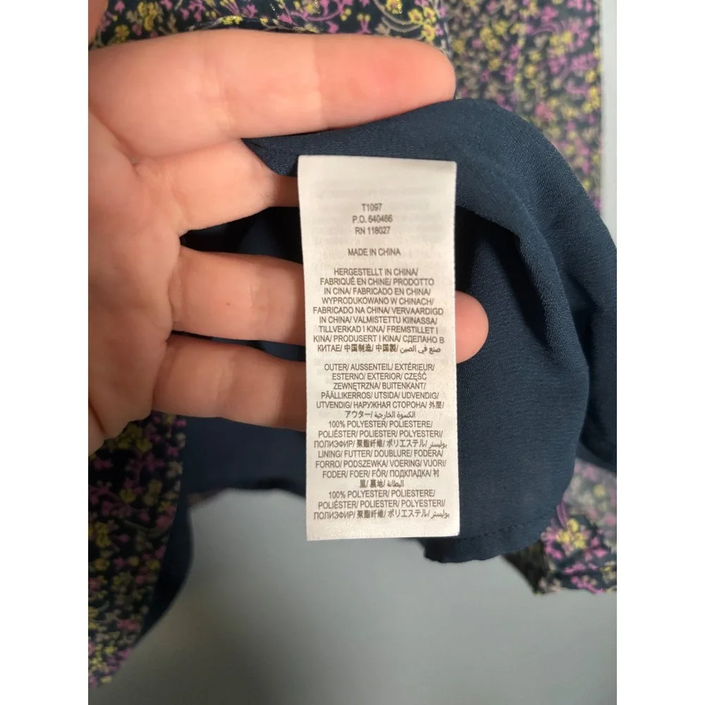 Boden Square Neck Floral Printed Peasant Top Navy Pink Size 4 Cottagecore‎